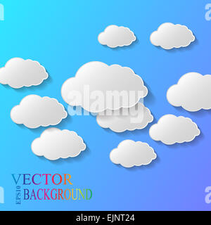 Vektor abstrakten Hintergrund bestehend aus weißem Papier Wolken über blau. EPS10. Stockfoto