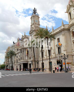 Rathaus (Ayuntamiento oder l'Ajuntament) auf der Plaza del Ayuntamiento in Valencia, Spanien Stockfoto