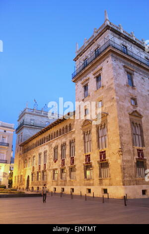 Fassade des Palacio De La Generalidad (Palau De La Generalitat) Regierungsgebäude in Valencia, Spanien, Bau, begonnen im Jahre 1421 Stockfoto
