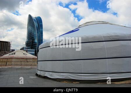 Mongolische Ger Zelte am Chinggis Khaan Square, Ulaanbaatar Stockfoto