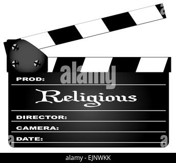 Eine typische Film-Klappe mit der Legende religiösen isoliert auf weiss. Stockfoto