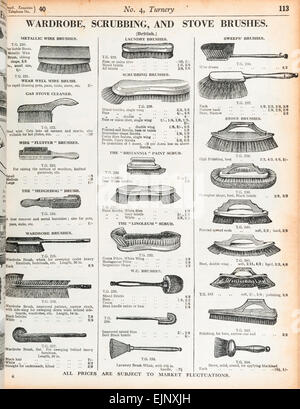 Von der Armee und Marine Läden Vorkriegszeit Versandhauskatalog, (London, UK, 1935) - verschiedene Arten von Bürsten für den Einsatz rund ums Haus Stockfoto