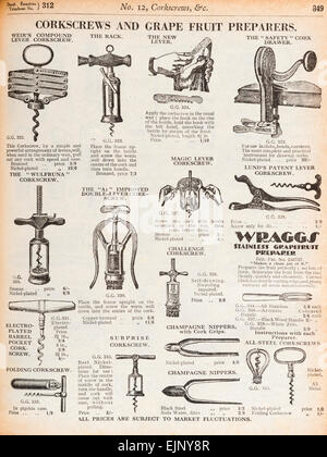 Von der Armee und Marine Läden Vorkriegszeit Versandhauskatalog, (London, UK, 1935) - Korkenzieher und Grapefruit-Aufsteller Stockfoto