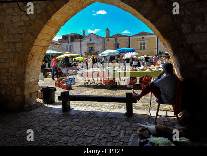 Marktplatz Monpazier Bastide Perigord Frankreich Europa Stockfoto