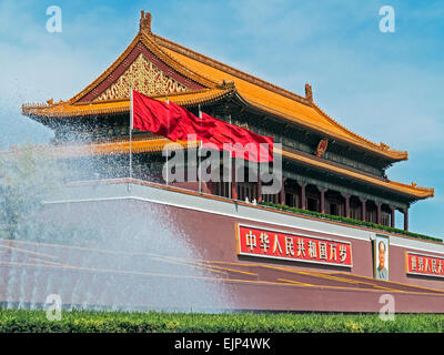 China, Beijing, Mao Zedong Porträt am Tor des himmlischen Friedens, dem Tiananmen-Platz Stockfoto