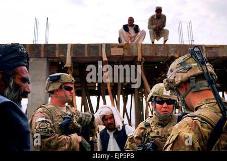 Mitglieder der Kandahar Provincial Reconstruction Team führen eine Standortanalyse von einem Basar in Kandahar, Afghanistan. Kandahar PRT ist ein gemeinsames Team der US Air Force, Armee, Marine Service-Mitglieder und Zivilisten in der afghanischen Provinz Kandahar bereitgestellt, bei der der Aufwand für den Wiederaufbau und Stabilisierung der lokalen Regierung und Infrastruktur.  Staff Sgt Tim Chacon Stockfoto