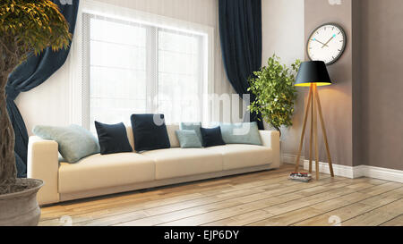 Wohnzimmer oder Salon Interior Design-rendering Stockfoto