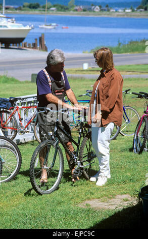 Sie mieten ein Fahrrad bei Lopez Fahrrad Werke, Lopez Dorf, Lopez Island, Washington, USA. Stockfoto