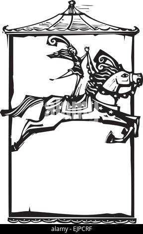 Holzschnitt Stil expressionistische Bild ein Zirkusartist, ein Pferd zu reiten. Stock Vektor