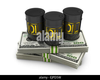 Barrel Öl auf den Verpackungen von Dollar Stockfoto