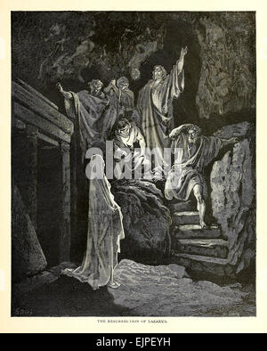 Die Auferweckung des Lazarus - Illustration von Paul Gustave Doré (1832-1883) von 1880 Ausgabe der Bibel. Siehe Beschreibung für mehr Informationen. Stockfoto