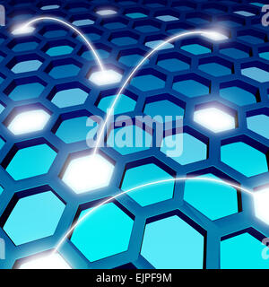 Kommunikation Netzwerk blauen Hintergrund oder globale Technologie-Hintergrund als social-Networking-Symbol mit drei dimensionale Patte Stockfoto