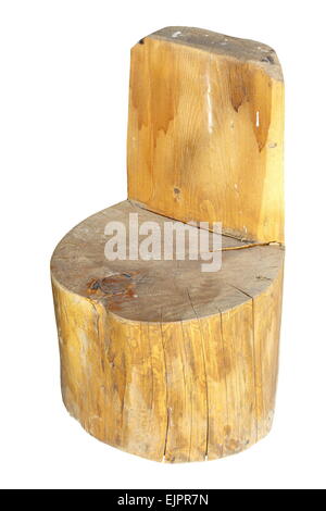 Handgemachte Vintage Stuhl aus Baumstamm isoliert auf weißem Hintergrund Stockfoto