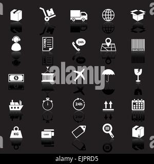 Logistik-Icons mit Spiegeln auf schwarzem Hintergrund, Lager Vektor Stock Vektor