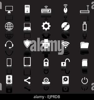 Computer-Icons mit Spiegeln auf schwarzem Hintergrund, Lager Vektor Stock Vektor
