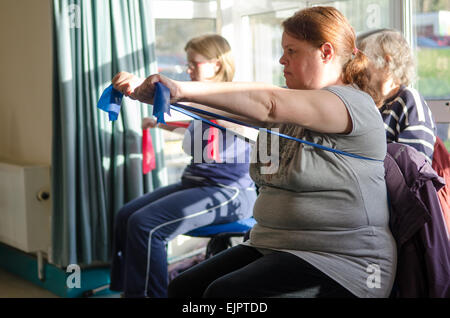 Ergotherapie bei Patienten mit Multipler Sklerose von professionellen Instruktor in Glastonbury, England. Stockfoto