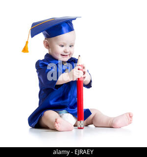 Lustige Baby in Akademiemitglied Kleidung Stockfoto