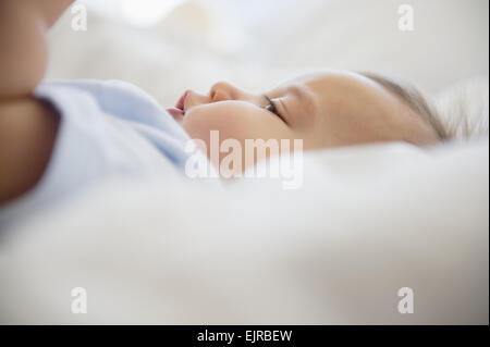 Nahaufnahme von Mischlinge Baby auf Bett Stockfoto