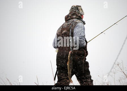 Walleyes gefangen im zeitigen Frühjahr, Kälte, Ohio, U.S.A. Stockfoto