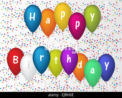 Bunte Geburtstag Grußkarte mit Konfetti und Luftballons Stockfoto