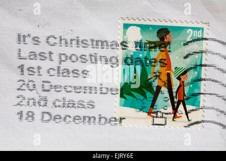 2. klasse Weihnachten Stempel auf Umschlag mit Details der letzten Buchung Termine für Weihnachten Stockfoto