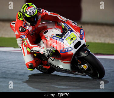 Losail Circuit, Katar 29. März 2015, Ducati Team Pilot Andrea Iannone in der FIM Motorrad Grand Prix von Katar © To 2015 Stockfoto