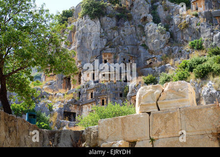 Die Felsengräber in Myra, Antalya, Türkei Stockfoto