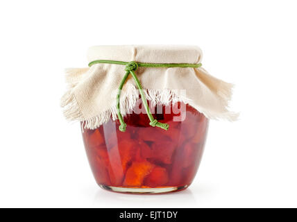 Apfel Marmelade in einem Glas auf weißem Hintergrund Stockfoto