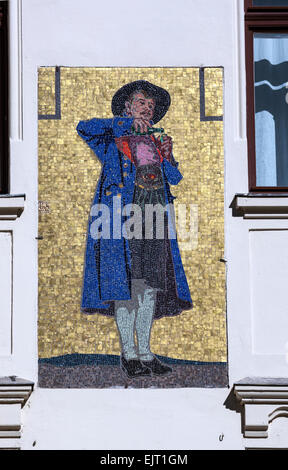 Mosaik auf der Haus-Fassade, Glockenspielplatz, Graz Stockfoto