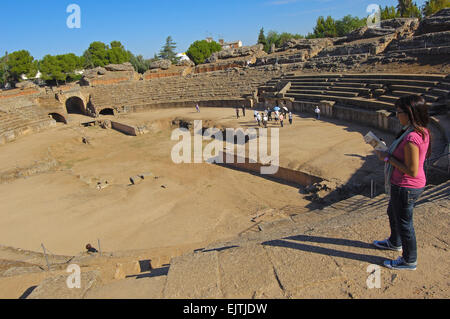 Römisches Amphitheater, Merida, UNESCO World Heritage site, Badajoz Provinz Extremadura, Ruta de La Plata, Spanien, Europa. Stockfoto