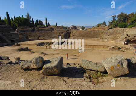 Römisches Amphitheater, Merida, UNESCO World Heritage site, Badajoz Provinz Extremadura, Ruta de La Plata, Spanien, Europa. Stockfoto
