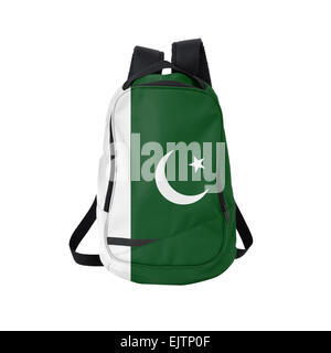 Pakistanische Flagge Rucksack isolierten auf weißen Hintergrund. Zurück zum Schulkonzept. Ausbildung und Studium im Ausland. Reisen und Tourismus Stockfoto