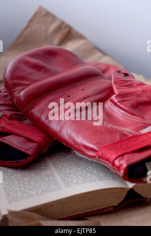 Still-Leben in der Nähe Bild von rotem Leder Boxen / sparring Handschuhe Stockfoto