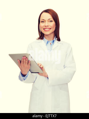 lächelnd, Ärztin und Tablet-pc-computer Stockfoto