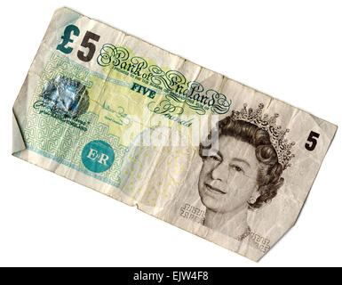 Alte 5 £ Pfund Hinweis, Frontansicht verwendet Stockfoto