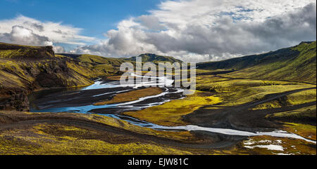 Panorama von Landmannalaugar, Island. Foto irgendwo Weg F208. Stockfoto