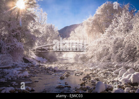 USA, Colorado, Scenic view of stream in winter Stockfoto