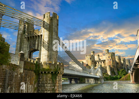 Die mittelalterlichen Conwy Castle oder Conway Castle gebaut 1283 für Edward I., UNESCO-Weltkulturerbe, Conwy, Wales, Großbritannien Stockfoto