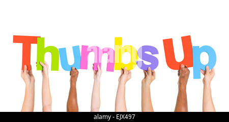 Diverse Hände die Wort Daumen hochhalten Stockfoto