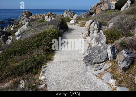 Wanderweg entlang der Küste in der kleinen Stadt von Kleinmond, Overberg, Provinz Westkap, Südafrika. Stockfoto