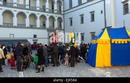 VILNIUS, Litauen - 14. Februar 2015: Messe und Festival sind die Beendigung des Winters und ein Tag der Unabhängigkeit gewidmet. Peop Stockfoto