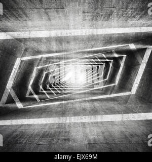 Abstrakte dunklen Grunge konkrete surreale Tunnel innen Hintergrund, 3d illustration Stockfoto