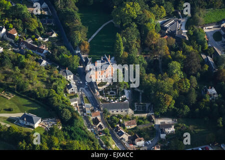 Château Clos Luce, Amboise, Frankreich, aus der Luft. Ehemaliges Haus von Leonardo Da Vinci. Stockfoto