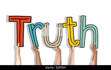Diverse Hände Holdinng das Wort Wahrheit Stockfoto