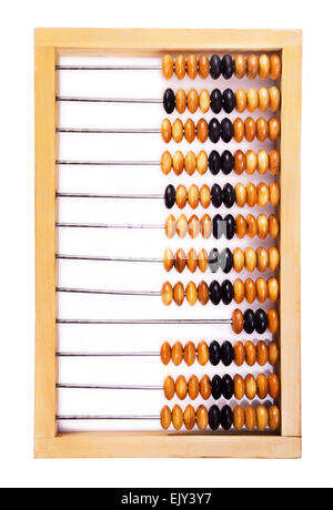 alte hölzerne Abacus auf weißem Hintergrund Stockfoto