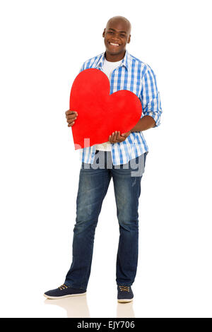 glücklich Jüngling Afroamerikaner mit Herzform auf weißem Hintergrund Stockfoto
