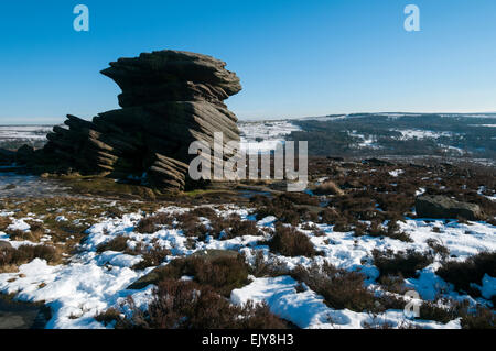 Owler Tor auf Higger Tor, in der Nähe von Hathersage, Peak District, Derbyshire, England, UK. Stockfoto