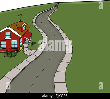 Hand gezeichnet rotes Haus leer unterwegs Stockfoto