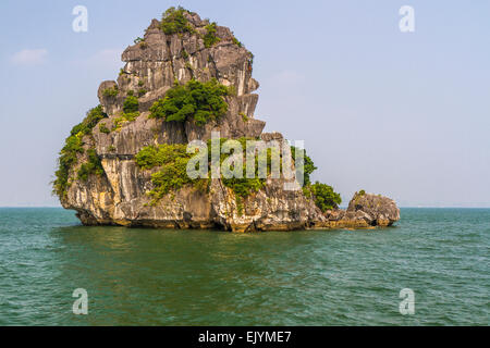 Kalkstein-Felsen in der Mitte der Halong-Bucht Stockfoto