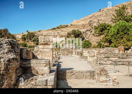 Die Ausgrabungsstätte von Gortys (Gortyna, Gortyn), in der Tal der Messara-Ebene, in der Nähe von Heraklion auf der Insel Kreta, Griechenland. Stockfoto